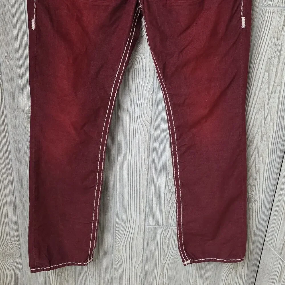 True Religion Ricky Super T Micro Corduroy Relaxed Straight Pants Red Mens 32